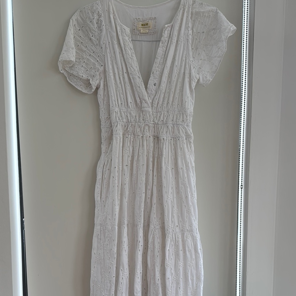 Anthropologie White Smocked Flutter Sleeve Sundress